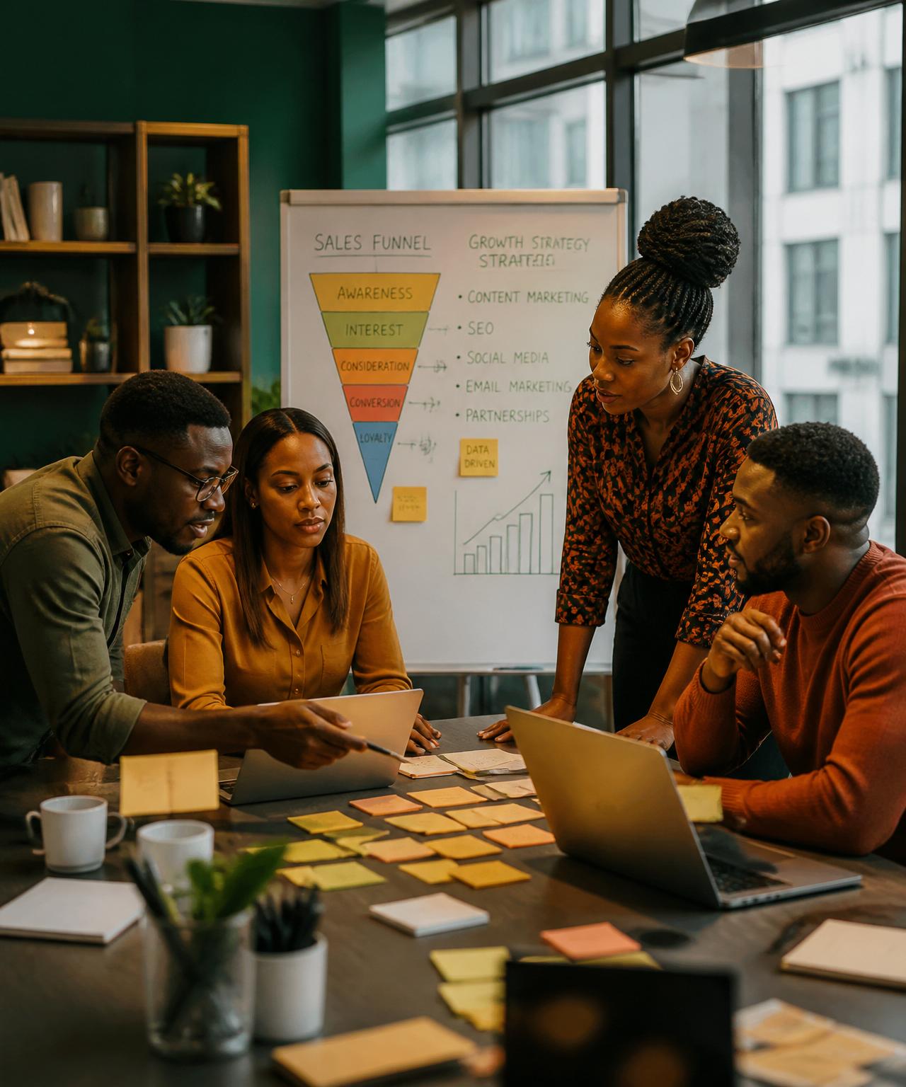BizGinja strategy team session with growth funnel